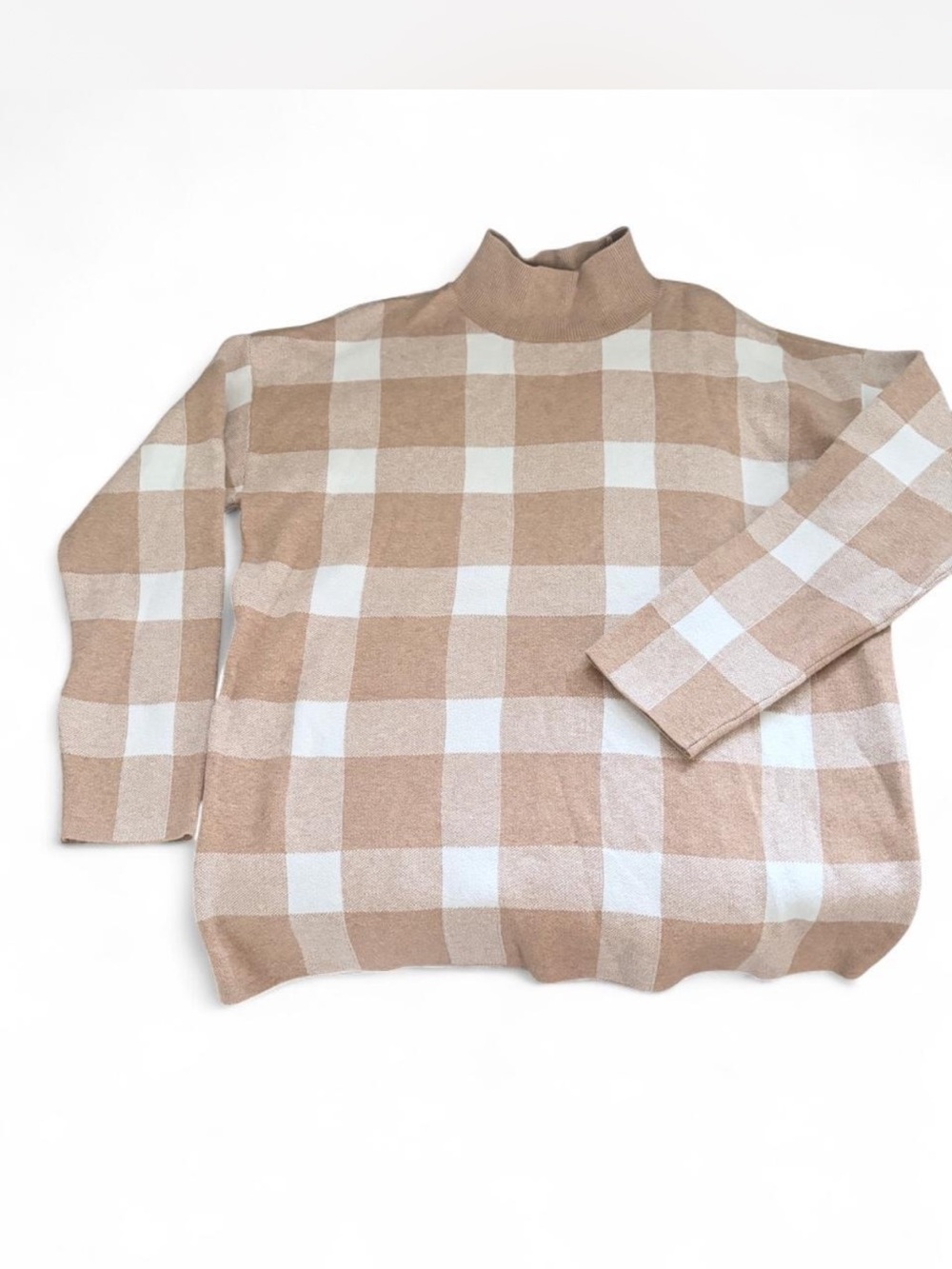 LOFT Beige & White Check Turtleneck Sweater